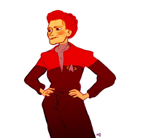 gentlejaneway:medlilove:A quick Janeway to warm our cold dead hearts[image description: fanart of Ja