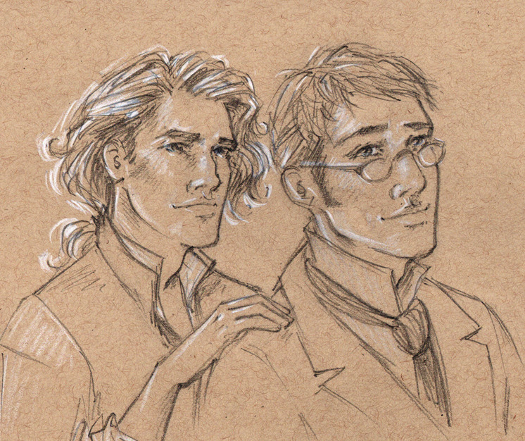spectral-musette:
“A sketch of Enjolras and Combeferre in good spirits for amour-de-tous.
”