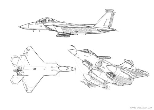 Studies of fighter jets.