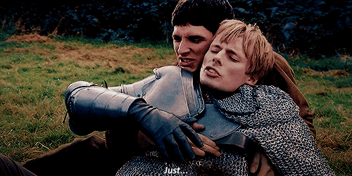 colinmorganshair:Their faces here, their heads touching together… Merlin leaning his cheek against A