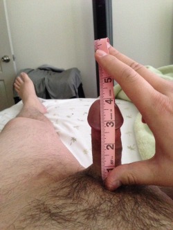 Azncub18:  Here It Is Erect. Maybe 4 Inches. Didn’t Measure It Flaccid Cause Its