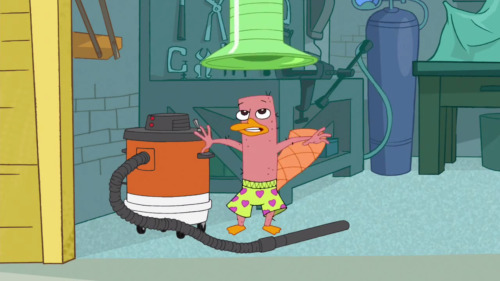 My favorite Lair Entrance from Phineas and Ferb. In the episode “Perry Lays An Egg,” Perry enters his lair through the new Pneumatic Transporter. Unfortunately for him, it has a nasty habit of sucking all the fur off of whoever uses it. 