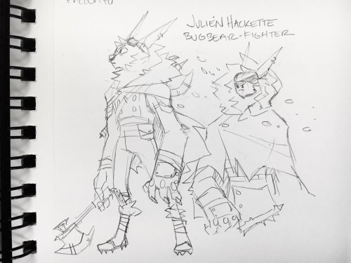 Recent DnD characters, Six was a dhampir phantom rogue for a one shot, Hackette is my Bugbear Fighte