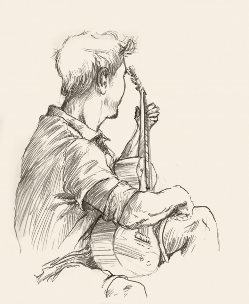 A drawing I made, of a friend playing guitar. He was very concentrated and didn’t notice that I’ve b