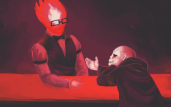 vroomianart:  head cannon: Grillby has a terrible , awful crush on sans just like the rest of us.