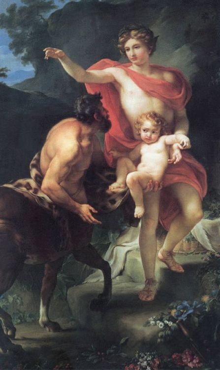 aphroditepandemos: Apollo entrusts his son Asclepius to the centaur Chiron- Christopher Unterberger.