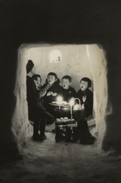 Porn photo Children singing in a snow cave, 1956.