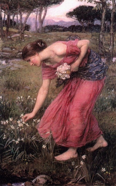 english-idylls:Gathering Flowers in John William Waterhouse paintings.