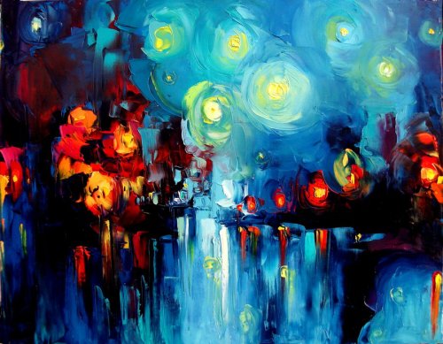 rexisky:Midnight Harbor XV (20 x 24″, Oil on Canvas) by Aja Trier  