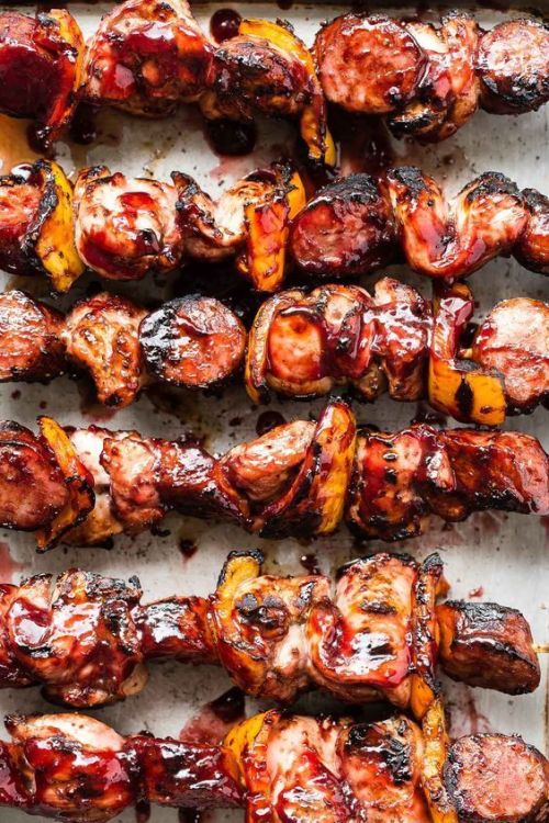 intensefoodcravings:  Chicken Kebabs with Cherry Bourbon Barbecue Sauce | Foodness Gracious 