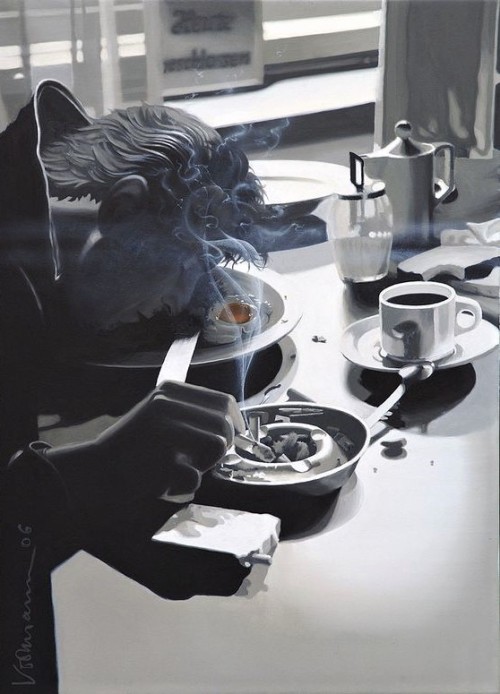 thecoleopterawithana:Photo-realistic oil paintings by Klaus Voormann, depicting the years he spent w