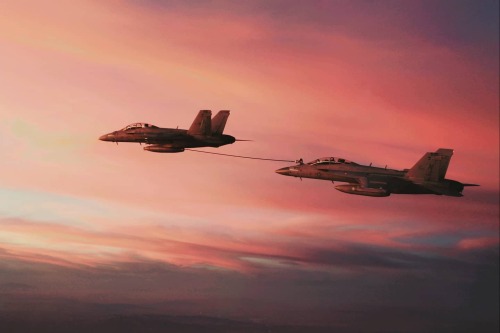 aviationblogs:Aerial refueling training, E/A-18G tanking off of a F/A-18F