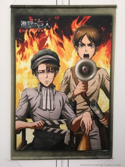 snkmerchandise:  Review: “Film Crew Levi &amp; Eren” Tapestry Scroll &amp; Illustration Card Original Release Date: March 18th, 2015Retail Price: N/A (Bonus Rewards)Dimensions: Tapestry Scroll - B2 (500 x 707 mm or 19.68 x 27.83 in); Illustration