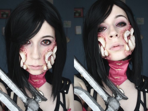 mori-summer:  First try for the SFX makeup of Mileena ! I think I’ve burned my cheeks with hot gelatine but heeeyy how do I lookfollow my facebook and instagram SFX accounts for more :3
