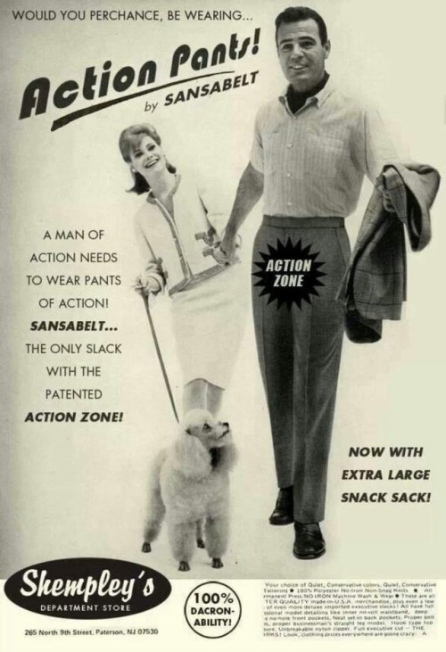 vintageeveryday: Beware the Action Zone! Because every pair of pants needs a “Snack Sack”…