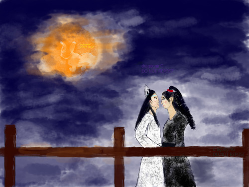 dragongirlg-fics:Happy Mid-Autumn Festival with wangxian! This was a fun experiment in digital art f