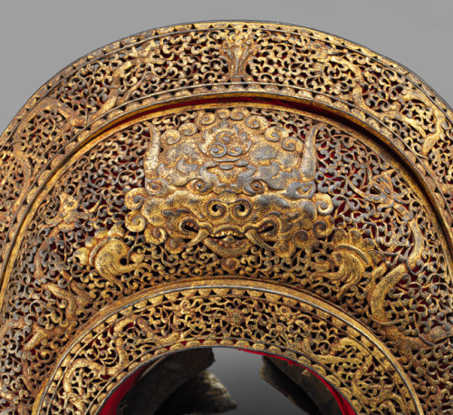 Saddle, 15th centuryTibetanIron, gold, wood, and leather; H. 13 ¾ in. (34.9 cm), L. 23 3/8 in