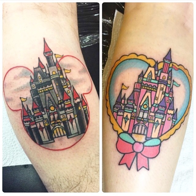 inkeddisney:  Love these castles done by @shell_valentine_tattoo! On @s.whitee and