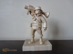 hastyslam:  6.5” basswood figure of Soldier from Team Fortress 2. Fully hand carved out of a single block of wood by Ales the Woodcarver