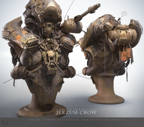 cyberclays:   Jeezum Crow  - by  James Hawkins  “Huge fan of sci-fi and military scale models. Working on an idea for a  series of my own. Mocked up a 1/10 scale desktop mech-bust.  Just what  everyone needs!”