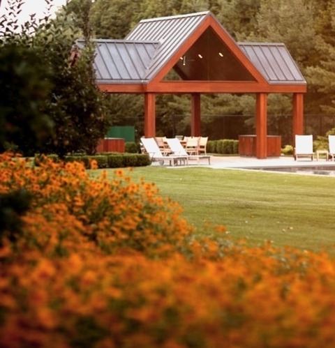 Poolhouse Poolhouse In New YorkAn Illustration Of A Sizable, Traditional Side Yard With A Rectangular
