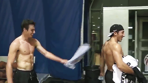 teriyakupov:tbt: reilly smith and brad marchand get kicked out of illicit shirtless basketball