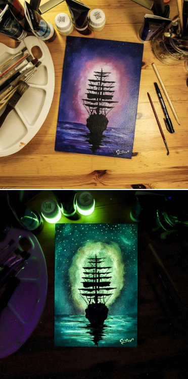 culturenlifestyle:Brilliant Landscape Illustrations Are Composed with Glow-In-The-Dark-Paint by  Cri