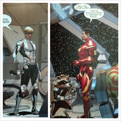 #GuardiansOfTheGalaxy by Brian M Bendis & Steve McNiven #MarvelNow #StarLord #RocketRaccoon #IronMan