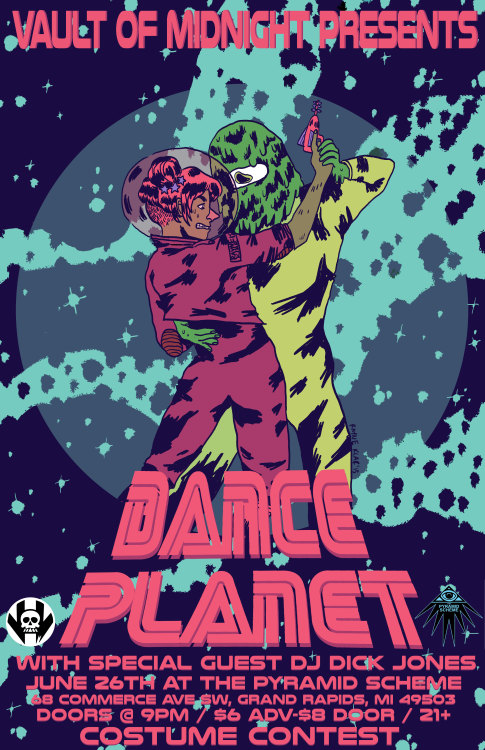 Poster for an upcoming dance held at my fav bar put on by my fav comic book shop! 