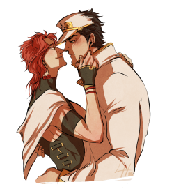 last-heroine:  KISS KISS FALL IN LOVE i headcanon jotaro as super helpless when it comes to pda and kakyoin loves to make him blush 