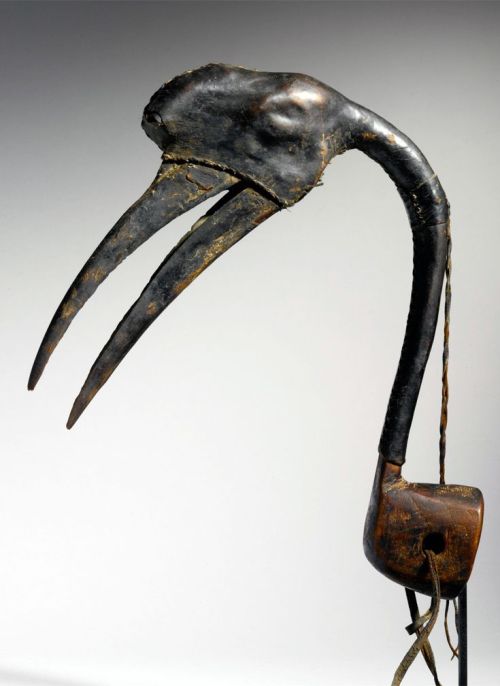 Hunter&rsquo;s headdress from the Hausa people of NigeriaWood, animal beak, leather and natural 