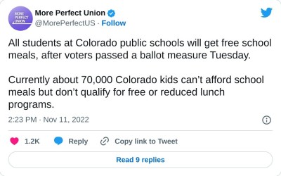stabbyflower:soul-hammer:ALTView on TwitterAnd this is why voting matters, no matter what.Seventy THOUSAND hungry children will get fed, because the people of Colorado said “lets not starve kids”. And that’s powerful and beautiful and