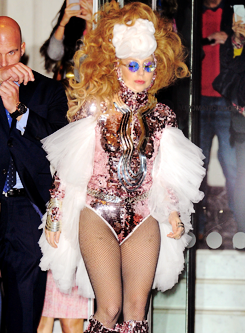 ladyxgaga:  Photos of Gaga leaving her hotel in London a few moments ago. 