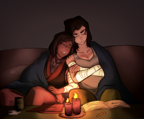 nikoniko808:  redlotus!korra and kuvira taking a well deserved nap for a commission~patreon | commissions