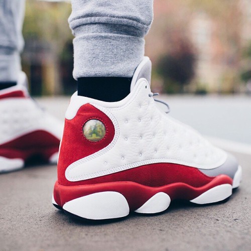 sneakerboxclyde:  Now everyone has chance at ‘em.  The newest colorway of the Air Jordan 13 should be familiar; especially to Jordan—heads. These babies were sampled up back in 1998, the “Cement Grey” toe is paired with a white remastered like