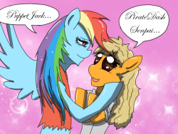 seaswirltheattentionhorse:  Freaking Tumblr pones askpiratedash and askroninapplejack doing PDA at BronyCon to steal my fame &gt;:( (Wish I was there though) Proof at 3:48 https://www.youtube.com/watch?v=dgvRi6OWanA   &gt;W&lt;