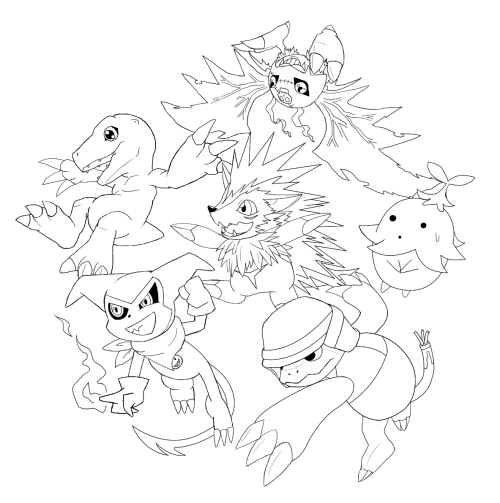 Last year Istarted playing in a role playing campaign with some friends. We’re six Digimonstrying to