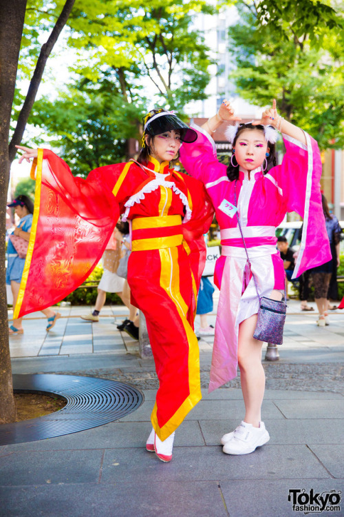 Keke Hisatsune and K. Enishi Asahi wearing colorful Japanese fashion from Boutique Takenoko on the s