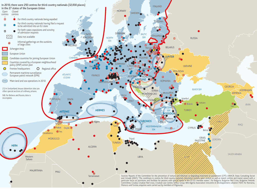 Immigration centers in Europe, from Le Monde Diplomatique