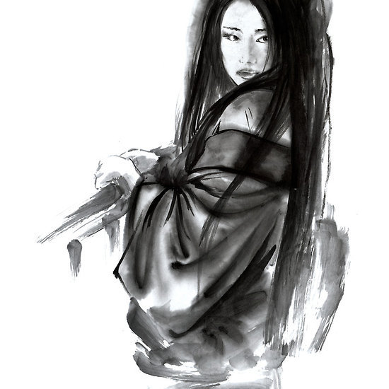Japanese Ink Painting - Samurai Art Sumi-e — Geisha Geishacreations geisha  kimono japan art...
