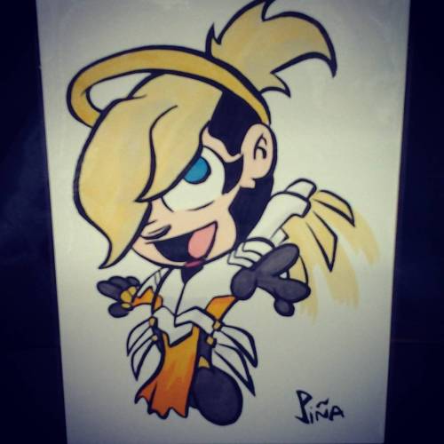 #overwatch #chibi #mercy at #denvercomiccon ! #denver #ink #marker #brush (at Denver Comic Con)