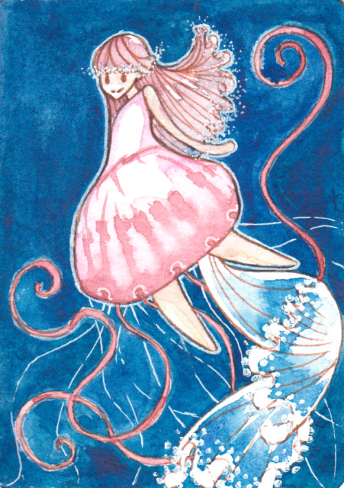 a cute jelly fish drawn with watercolour in aceo size