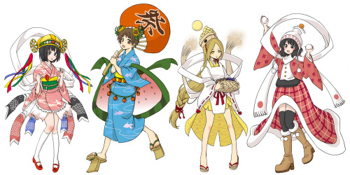 Seasonnal goddesses by Martha and Mogeyama: Saohime (佐保姫, spring), Tsutsuhime (筒姫, summer), Tatsutah