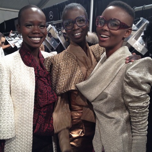 fashizblackdiary:  Maria Agory, Nykhor Paul & Flaviana Matata backstages at David Tlale (Fall 2013) NY presentation.