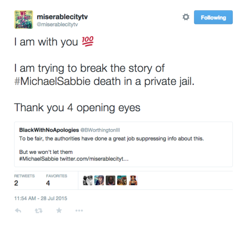 feministingforchange:#MichaelSabbie was found dead at a Texarkana Arkansas jail on July 22, 2015. Th