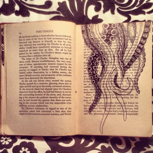 azargrl:A series of sea creature drawings I did in an old book over the course of a few short days.