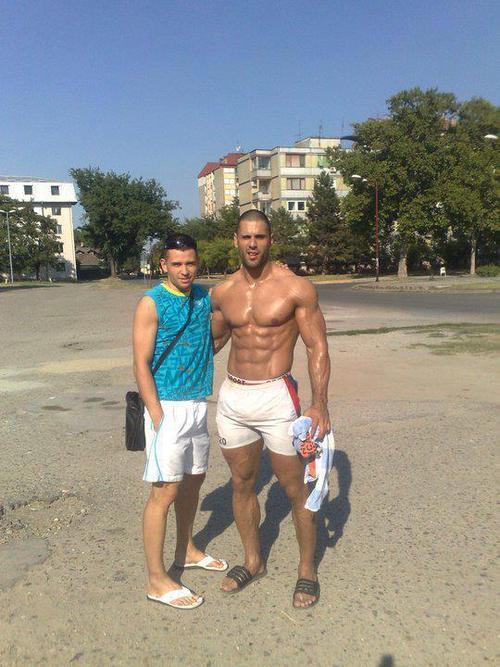 berlinslaveguy:  Dimitri (right) and his slave Sergej (left) are out in the city. Sergej is a permanent slave to Dimitri since Dimitri caught him at the gym sniffing Dimitri’s shoes. Sergej moved into the smallest room of Dimitri’s flat. Dimitri controlls