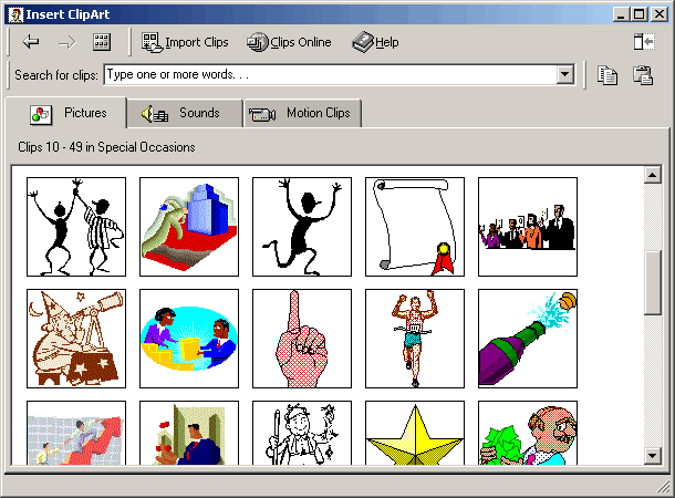 Microsoft Clip Art was a source within Microsoft Word that supplied general pictures for the documen