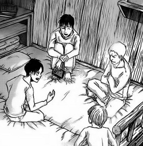 tinkerlu:   I LOVE THIS PICTURE SO MUCH CAUSE REINER IS LIKE SOME ANGRY TROLL MAN SITTING UNDER HIS BRIDGE AND HE’S LIKE “EREN YOUR STORY IS BUTTS” AND EREN IS LIKE “IS NOT, ARMIN BACK ME UP HERE” AND ARMIN’S LIKE “WHAT’S THIS ABOUT BUTTS?”