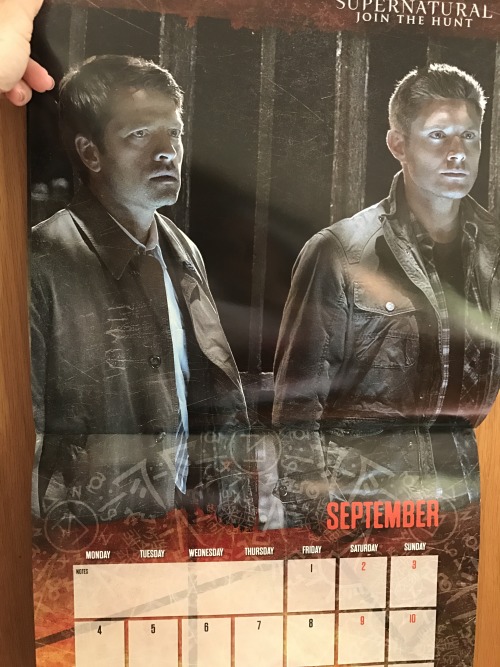 The only photo of Dean and Cas together on the 2017 Supernatural calendar is the month of September.